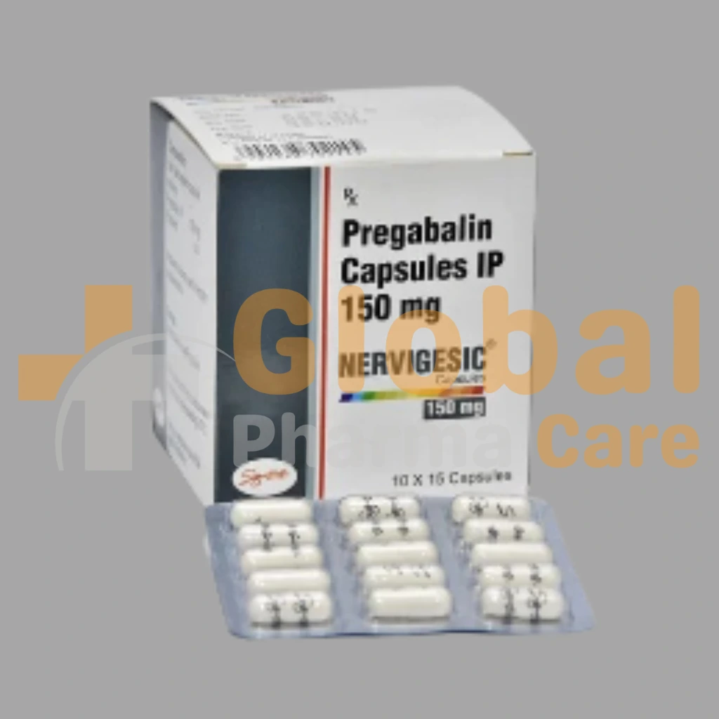 Nervigesic 150mg (Pregabalin) – Relief for Nerve Pain & Anxiety 2 Nervigesic 150mg (Pregabalin) capsules pack for nerve pain, fibromyalgia, and anxiety relief