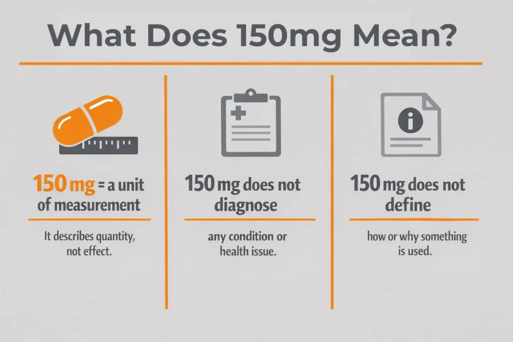 what is pregabalin 150 mg used for explained visually as a measurement unit, showing that 150 mg refers to quantity and not diagnosis or medical use
