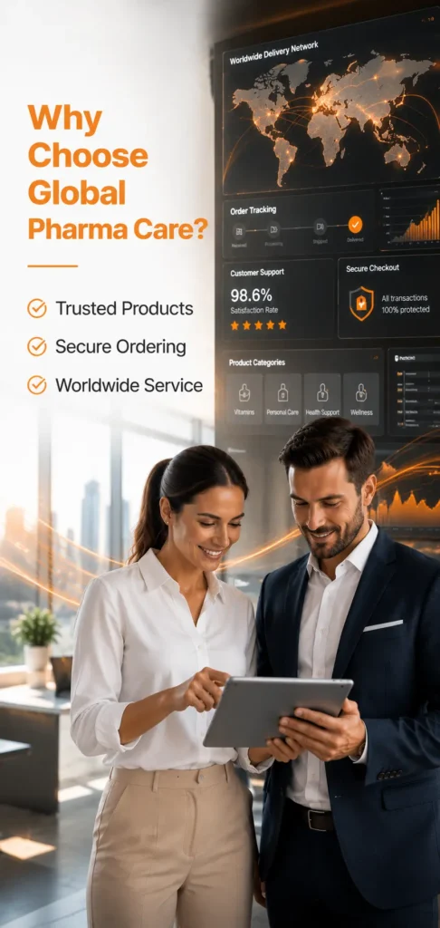 Global Pharma Care trusted online pharmacy with secure ordering and worldwide healthcare services